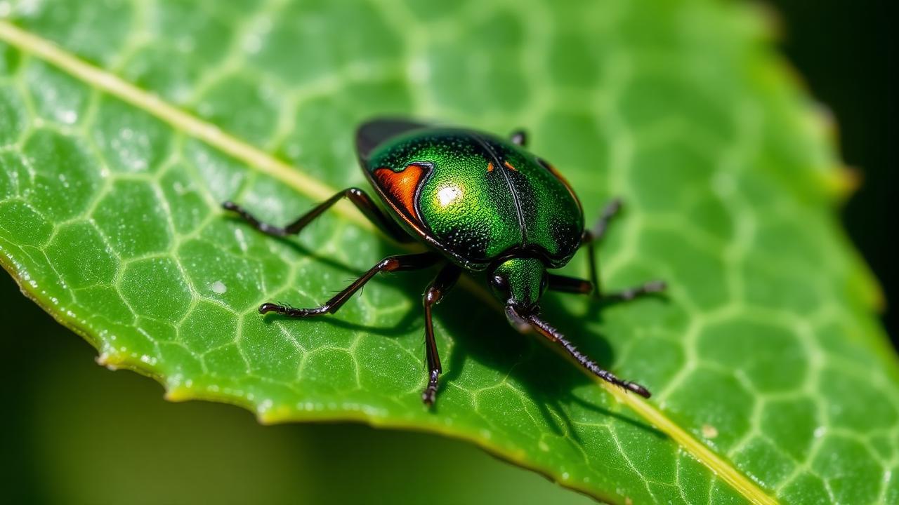 Metallic green and copper Japanese beetle on a leaf